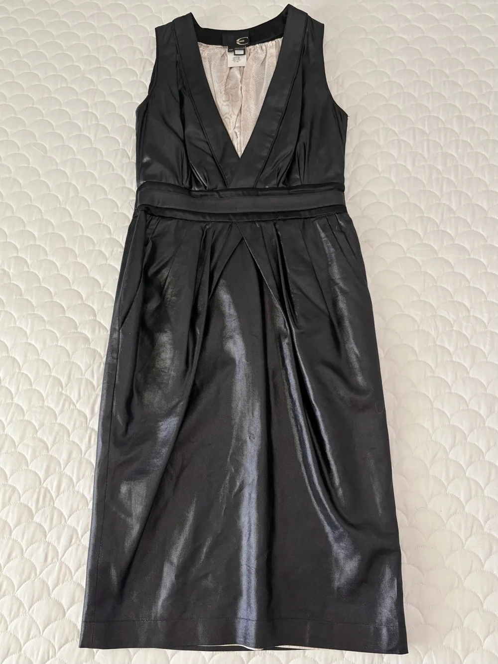 Just Cavalli Coated Black Plunge V-Neck Dress IT 42 US 6 Animal Print Lining EUC